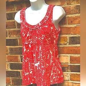 Boden Coral &White 100% Cotton Shirt. Stitched Down Pleat Neckline Detail.size 4